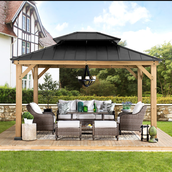Sunjoy Archwood Patio Cedar Framed Steel Hardtop Gazebo & Reviews Wayfair